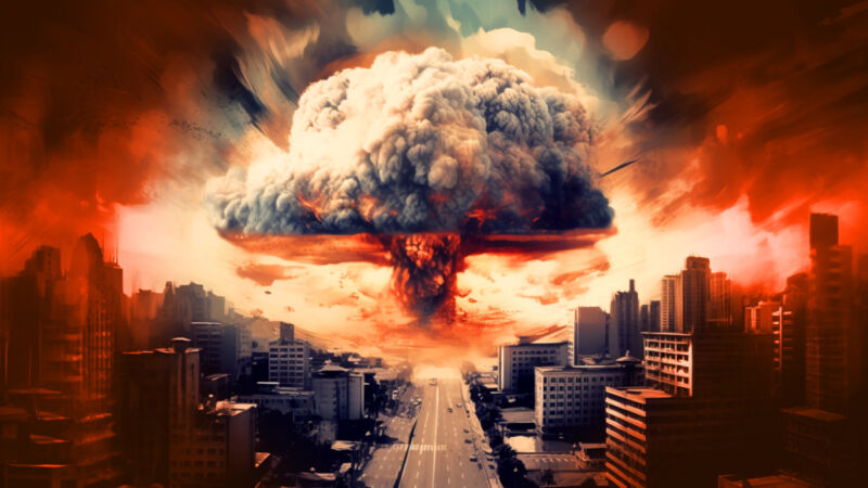 An AI-generated image of a nuclear mushroom cloud.