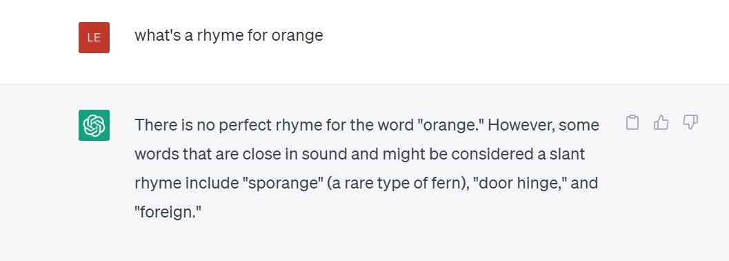 ChatGPT rhyme feature