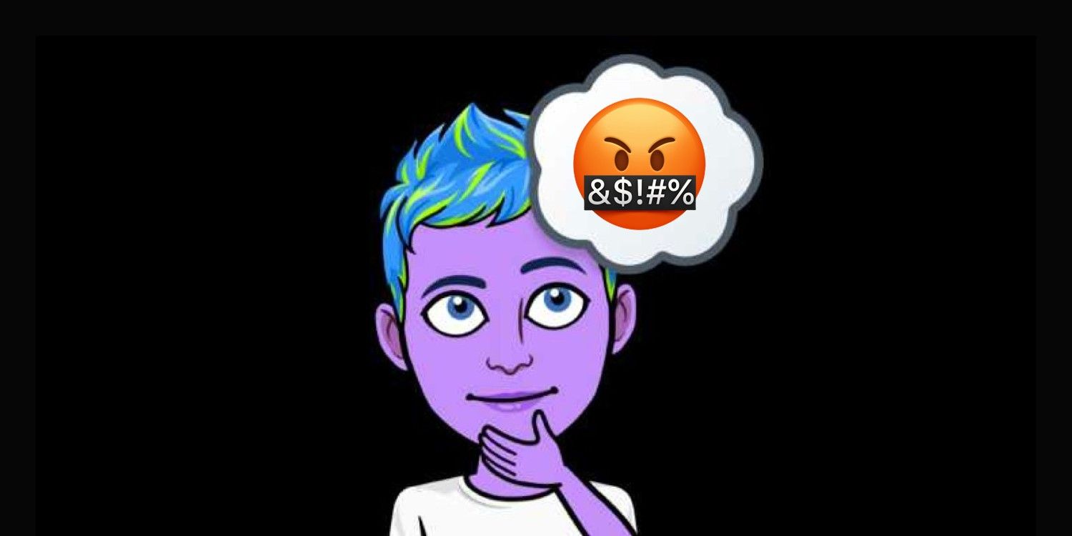 The Snapchat My AI avatar is pictured thinking with a cursing emoji in a thought bubble